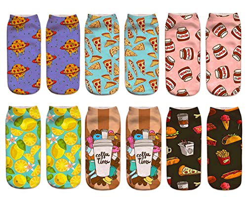 Benefeet Sox Funny Food Socks for Girls Cute Pizza Socks for Women 3D Print Pattern Socks Crazy Novelty Food Designer Socks Silly Low Cut Ankle Socks Food Themed Gifts Christmas Gifts for Foodie 6Pack