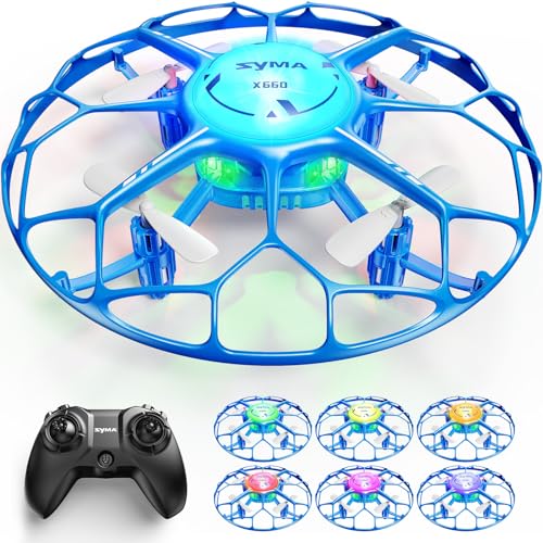 SYMA RC Drone with LED Lights, Pocket Quadcopter with Full Propeller Guard Headless Mode Rotary Ascent, Lightweight Easy to Fly Mini Airplane Gift for Adults Boys Girls
