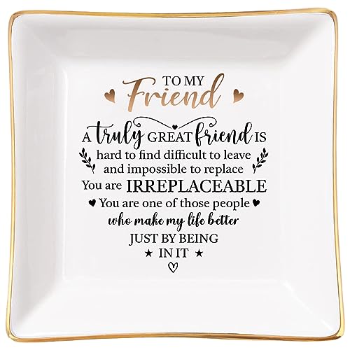 SANDJEST Ceramic Ring Dish Jewelry Tray for Good Friends Bestie Best Friend BFF Soul Sister Friendship Plate Holder Gifts for Birthday Christmas