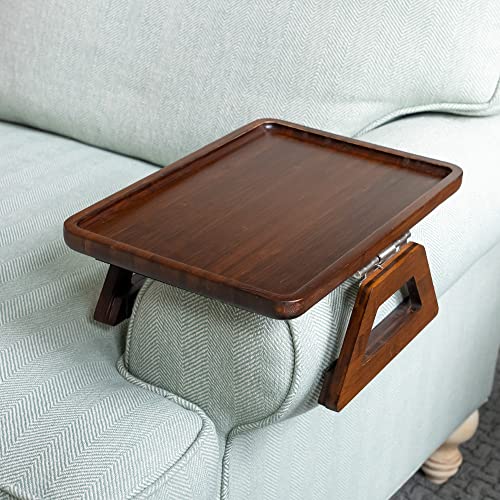 Shamrock Home Bamboo Couch Arm Table, Clip On Tray Sofa Table for Couches. Sofa Arm Tray, Armchair Table for TV Dinners, Remotes, Drinks and Snacks - 13.75 x 9.5inch, Brown