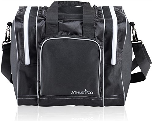 Athletico Bowling Bag for Single Ball - Single Ball Tote Bag With Padded Ball Holder - Fits a Single Pair of Bowling Shoes Up to Mens Size 14 (Black)