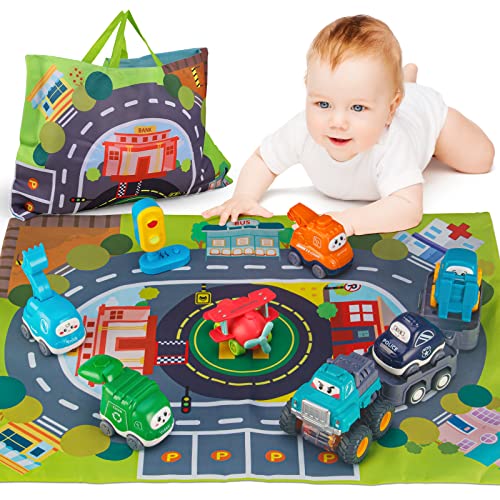 ALASOU Baby Truck Car Toys with Tractor-Trailor and Playmat/Storage Bag|1st Birthday Gifts for Toddler Toys Age 1-2|Baby Toys for 1 Year Old Boy|1 2 Year Old Boy Birthday Gift for Infant Toddlers