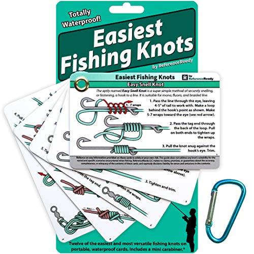 Easiest Fishing Knots - Waterproof Guide to 12 Simple Fishing Knots | How to Tie Practical Fishing Knots & Includes Mini Carabiner | Perfect for Beginners