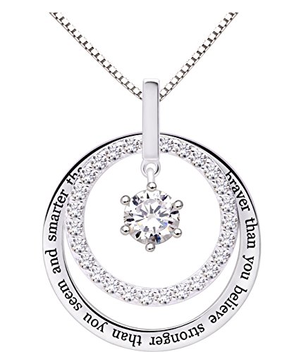 ALOV Jewelry Sterling Silver 'You are braver than you believe stronger than you seem and smarter than you think' Cubic Zirconia Pendant Necklace