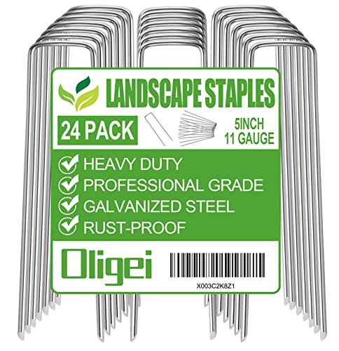 24 Pack Garden Stakes, U-Shaped Tent Stakes, Galvanized Landscape Staples, Ground Stakes, for Landscaping Securing Weed Barrier Fabric, Irrigation Tubing, Holding Fence, Tarpaulin