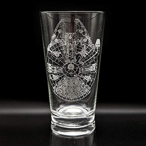 MILLENNIUM FALCON Engraved 16oz Pint Glass | Great Christmas Gift for Sci Fi & Classic Movie Fans | Unique Collectible Barware & Decor