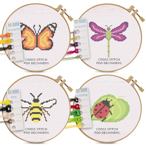 Kraftex Cross Stitch Kits: Stamped Cross Stitch Kits for Beginners. [1 Embroidery Hoop] Simple and Easy Beginner Cross Stitch Kits for Adults and Kids, use as a Needlepoint Kits for Beginners