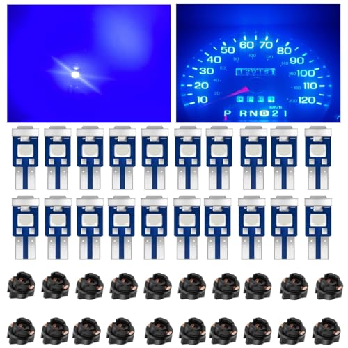 CUSMME Led Bulb Dash Lights Super Blue Bright, T5 74 37 LED Bulb with Twist Lock Socket PC74 PC37, for Car Dashboard Bulb Air Conditioning Light Clock Light Instrument Led Bulb 40pcs
