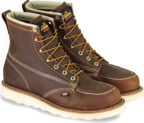 Thorogood American Heritage 6” Moc Toe Work Boots for Men - Soft Toe, Premium Full-Grain Leather with Slip-Resistant Wedge Outsole and Comfort Insole; EH Rated, Trail Crazyhorse - 12 EE US