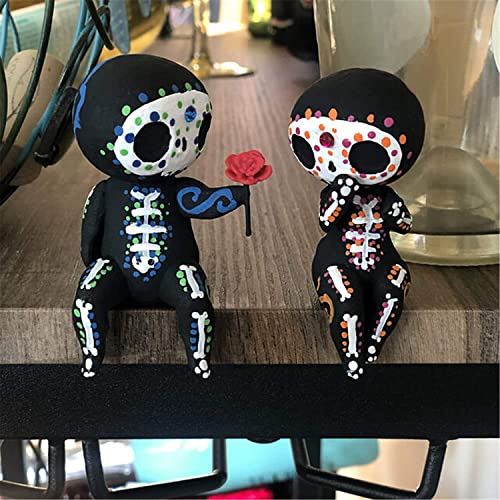 Sugar Skull Couple Statue, Sugar Skull Figurine, Resin Crafts Cute Statue Skull - Resin Skull Statue Home Decor, Adorable Skull Sculpture Memorial Statue Halloween Skull Statues Gifts (C)