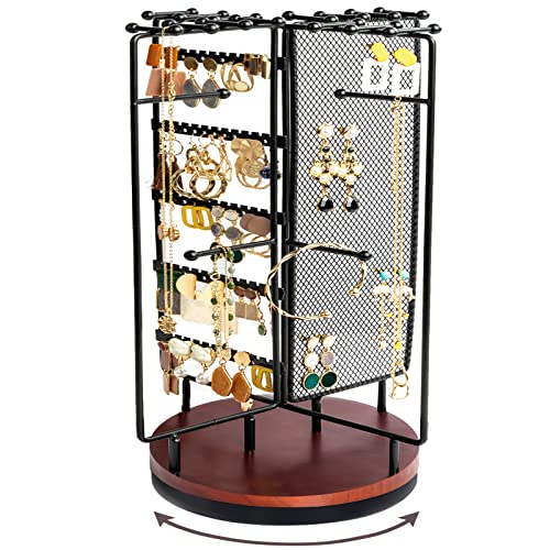 ProCase Rotating Earring Holder Organizer Jewelry Stand with 28 Necklace Hooks Christmas Gifts for Women Girls, Jewelry Organizer Earring Stand Tower Display Tree Storage Rack Bracelet Holder -Black