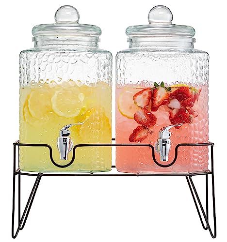 Style Setter Beverage Dispenser w/Stand (Set of 2), 1.5 Gallon Large Countertop Glass Drink Dispenser w/Spigot, Party Drink Dispenser for Sweet Tea Lemonade Punch Water, Juice Dispensers for Parties