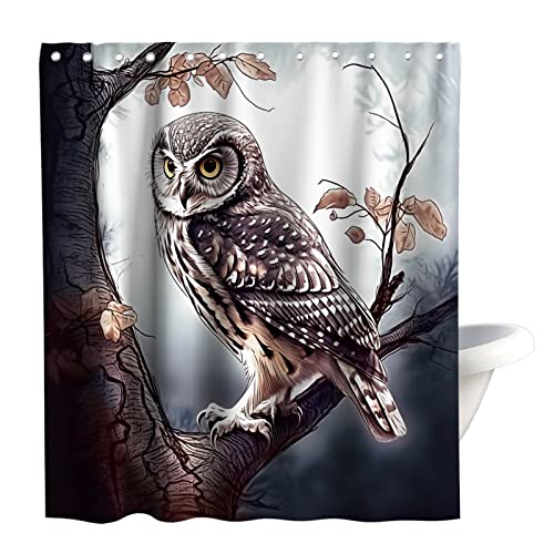 Final Friday Cute Little Owl Shower Curtain Eagle Forest Night Rustic Theme Cloth Fabric Kids Bathroom Decor Sets with Hooks Waterproof Washable 72Wx72H Brown and Black