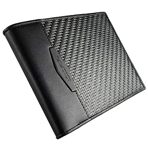 COLDFIRE Tactical Carbon Fiber Wallet with Coin Pocket & ID Window for Men - Handmade EDC Genuine K-Leather - Slim Bifold RFID Credit Card Holder