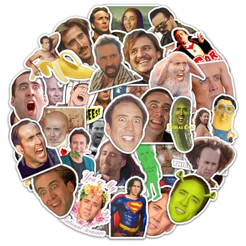 32 Pcs Nicolas Cage Stickers, Nicholas Cage Meme Sticker, Nick Cage Funny Bumper Stickers, Nicolas Cage Gifts Waterproof Colorful Sticker Decals for Car Laptop Window Luggage Water Bottle