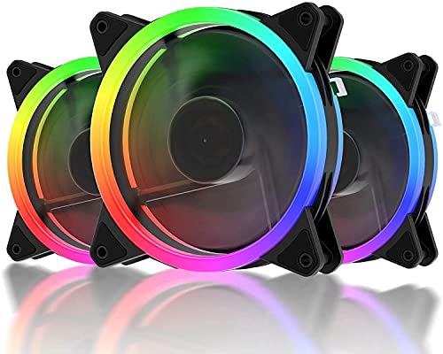 novonest RGB Fan,120mm Silent Computer Cooling PC Case Fan,Dual Halo Adjustable Color 3-Pack Black RGB Fan,Mute and Large Air Volume with Controller, RGB123-3
