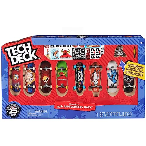 TECH DECK, 25th Anniversary 8-Pack Fingerboards with Exclusive Figure, Collectible and Customizable Mini Skateboards, Kids Toys for Ages 6 and up