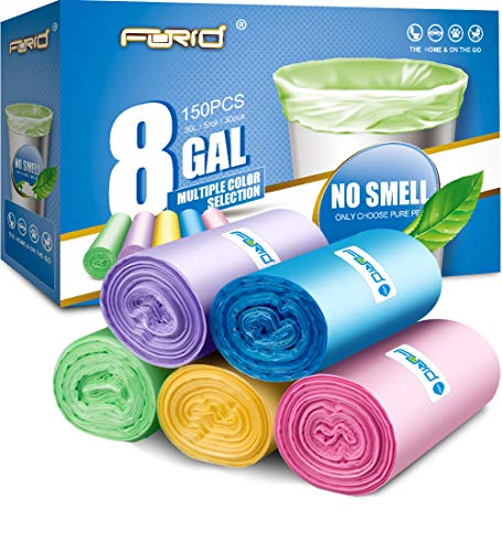 8 Gallon/150pcs Medium Trash Bags, FORID Colorful Clear Garbage Bags, Extra Strong Rubbish Bags for Home, Office, Car/30 Liter/5 Rolls