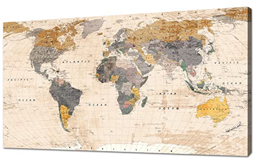 JLXART World Map Poster for Wall Vintage Canvas Prints Photos Nautical Map Decor Modern Framed Wall Art of The World Map Wall Decor for Office Living Room Bedroom Travel Memory Home Decor Artwork