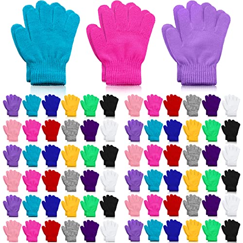 Jeyiour 100 Pairs Children Gloves Bulk Kid's Winter Gloves Children Warm Full Fingers Gloves Kids Stretchy Knitted Gloves for Boys Girls Winter Christmas Gifts