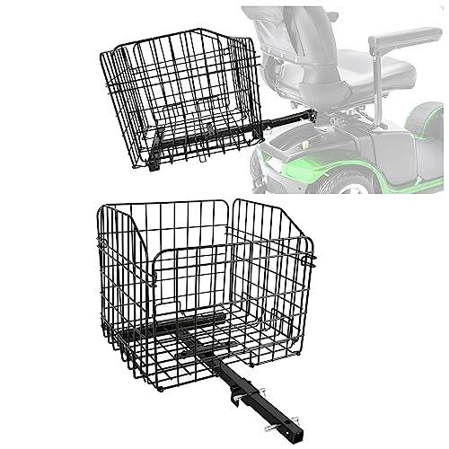 KUAFU Folding Rear Basket Compatible with Most Pride Mobility Scooters Waterproof Made of Steel and Works with 1' Receiver Storage Cargo Basket