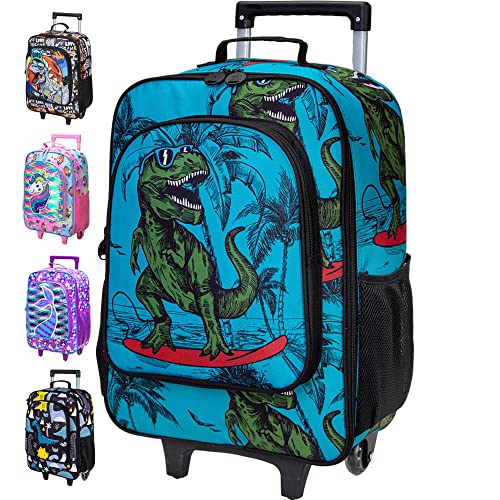AGSDON Kids Suitcase for Boys, Cute Dinosaur Rolling Luggage Wheels for Children Toddler
