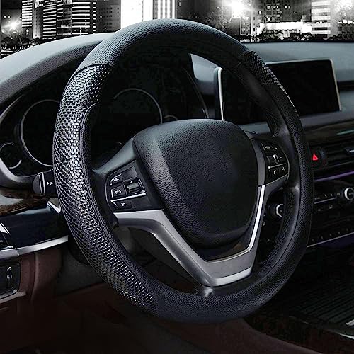 Valleycomfy Steering Wheel Cover with Microfiber Leather for Car Truck SUV 15 inch (Black)