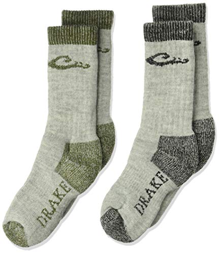 Drake unisex child Merino Wool Heavyweight Outdoor Crew Boot 2 Pair Pack Casual Sock, Green/Black, Small US