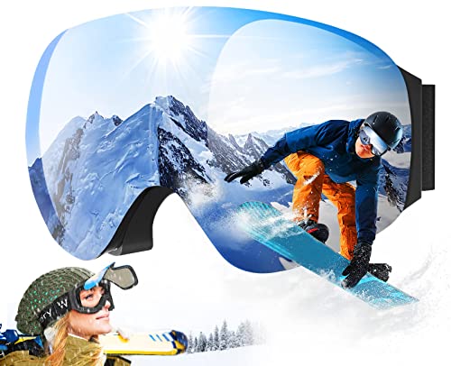Woddtery 'Flip-Up' Ski Goggles, Fog-free OTG Snowboard with Magnetic, Snow Goggles for Men Women & Youth-UV400 Protection