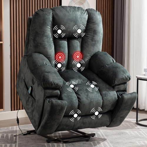 CANMOV Large Power Lift Recliner Chair with Massage, Heat, and USB for Elderly, Overstuffed Wide Recliners, Heavy Duty and Safety Motion Reclining Mechanism, Gray