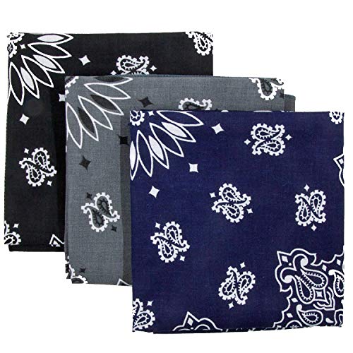 American Heritage Cotton Bandanas - Made in USA - Sold by Vets - Pack of 3 (Black, Charcoal, Navy)