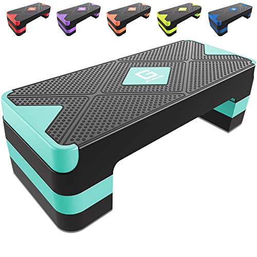 GYMMAGE Aerobic Exercise Step, Adjustable Aerobic Stepper for Exercise, Workout Step Platform for Step Up, 26.5' Step Deck with 4” 6” 8” Adjustable Height Risers, Women Home Gym Cardio Fitness