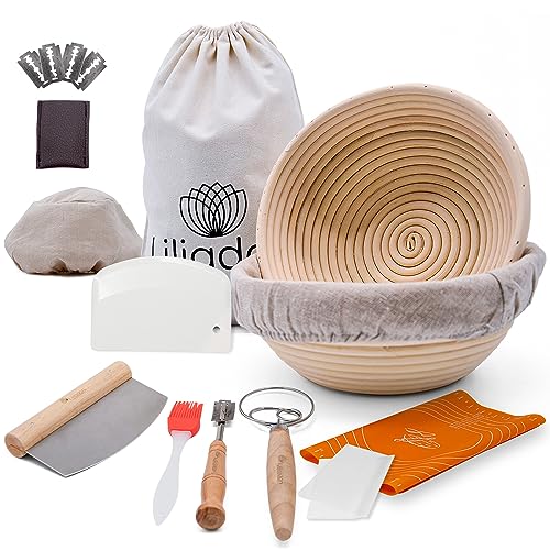 Liliadon Proofing Baskets Sourdough Starter Set of 11 for Bread Baking, 2 Round 9 Inches Banneton Bread Basket, Sourdough Bread Baking Supplies and Tools for Bread Baking Starter Kit Perfect for Gift