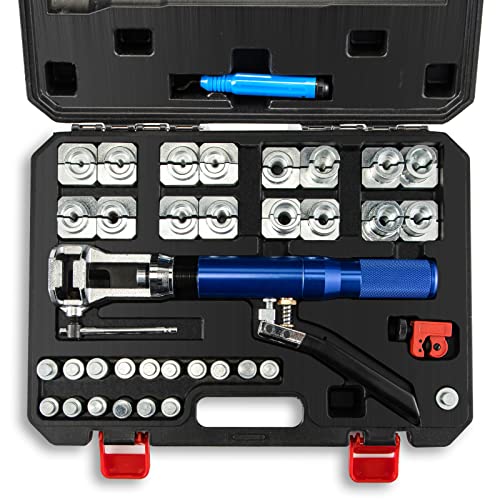 VEVOR Hydraulic Flaring Tool Kit, 45° Double Flaring Tool, Brake Repair Brake Flaring Tools for 3/16'-1/2', Brake Flare Tool with Tube Cutter and Deburrer, 32 PCS Tube Flaring Tools for Copper Lines