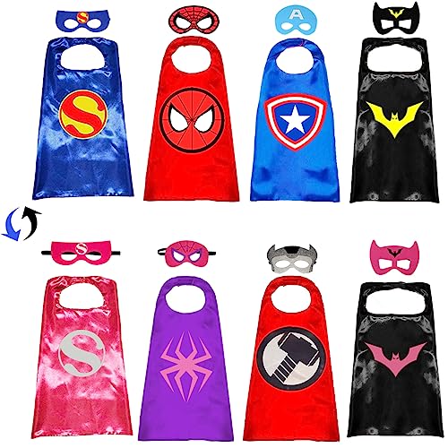 ALAOW Superhero Capes with Masks Double Side Dress up Costumes Festival Christmas Halloween Cosplay Birthday Party for Kids ( 4Sest)