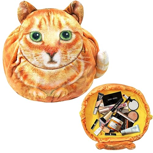 Openhahaha Drawstring Makeup Bag, Cat Makeup Bag, Cosmetic Pouch Bag Drawstring, Cat Gift for Women, Lay Flat Makeup Bag for Christmas Gifts, Travel Makeup Organizer Pouch