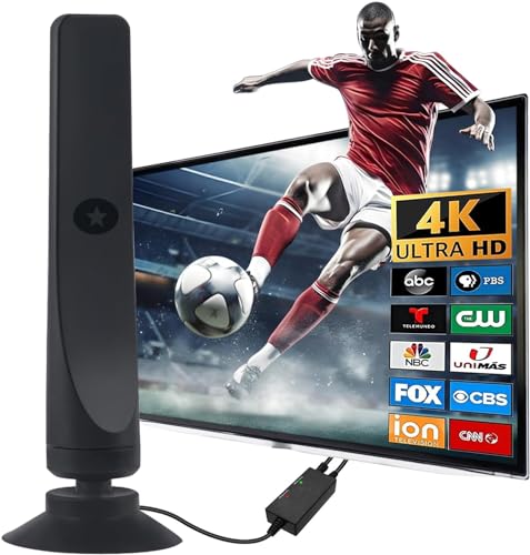 Digital Antenna for Smart TV, 2024 Upgraded Outdoor/Indoor HD Digital Portable TV Antenna with Signal Booster Long 450+ Miles Range Support All TV with 4K 1080p Antenna para TV-16.4ft Coaxial