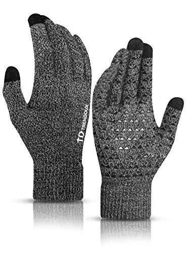 TRENDOUX Winter Gloves for Men, Touch Screen Glove for Women Adult - Thermal Liner - Non-Slip Grip - Elastic Cuff - Hands Warm in Cold Weather - Fit for Driving Typing Working Biking - Black Gray - L