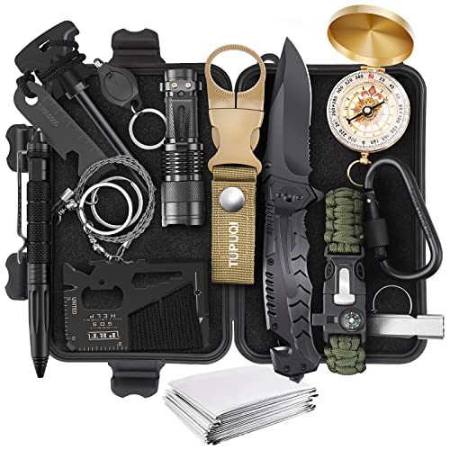 Survival Kit Emergency Kit, Gifts for Men Teenagers Dad Husband, 15 in 1 Survival & Tactical Gear and Camping Equipment Accessories for Outdoor Hiking Hunting