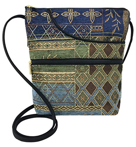 Danny K. Women's Tapestry Bella Purse Crossbody Handbag, Adjustable Cord, Handmade in USA (Neptune/Blue)