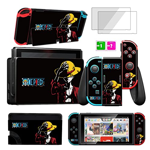 oqpa for Nintendo Switch OLED 2021 Skins Stickers for Girls Boys Kids Cute Kawaii Anime Cartoon Character Design Fun Decals with Tempered Glass Screen Protector for Nintendo Switch OLED(Black Boy)