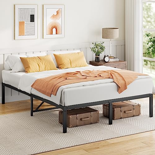 Marsail Bed Frame Queen Size, 14 Inch Metal Bed Frame with Enhanced Support Structure & Enclosing Edges, Platform Bed Frame with Large Storage Space, 1400 lbs Max Weight, No Box Spring Needed, MSBFQ01