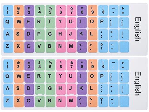 2 Pcs English Keyboard Replacement Letter Stickers,Universal English Computer Keyboard Replacement Stickers English Keyboard Colorful Rainbow Lettering Stickers,Non Transparent (English-Rainbow)