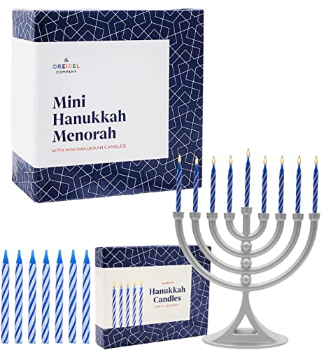 Classic Hanukkah Mini Menorah with Birthday Chanukah Candles, for All 8 Days of Chanuka