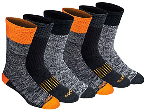 Dickies Men's Dri-Tech Legacy Moisture Control Crew Socks Multipack, Hi-Vis Orange Black (6 Pairs), X-Large