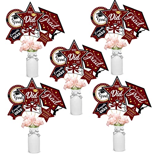 Maroon and Gold Graduation Decorations Set of 24 Class of 2024 Table Decor Congrats Grad Party Centerpiece Sticks Table Toppers Graduation Party Supplies
