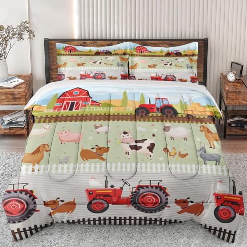 WeCozy Full Size Comforter Set with Pillowcase, Farm Animal Birds Soft Bedding Set for Kids and Adults, Comforter Set for Room Bedroom Bed Decor Barn House Cute