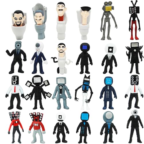 24PCS Skibidi Toilet Toy TV Man Model, Action Figures Toys, Collectible, Figure Model for Kids Birthday Party Cake Topper, Christmas Parties Decoration(2.76-3.94inches)