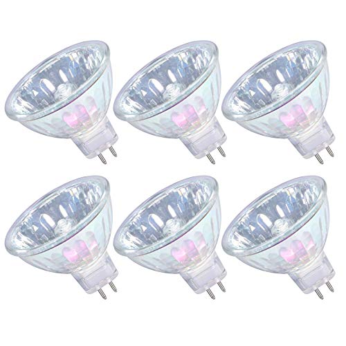 MR16 Halogen Bulbs 50W 12V GU5.3 Spotlight 2 Pin Base 36°Beam Angle Warm White Dimmable Bin-Pin Base Track Light Bulbs MR16 Bulbs with Clear Glass Cover 6 Pack