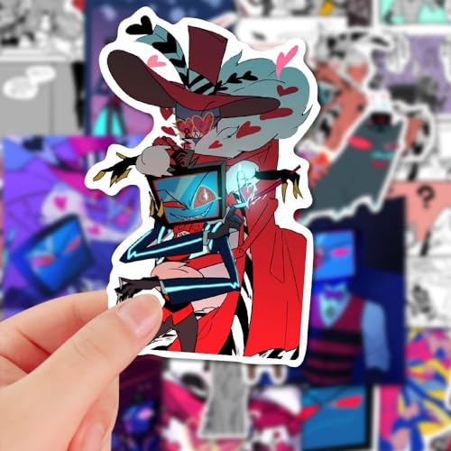 Generic 100pcs Hazbin Hotel Stickers, Vox Val Hazbin Hotel Decals Cartoon Movie Stickers for Laptop Water Bottles Phone Car Skateboard Luggage Decals for Notebook Helmet
